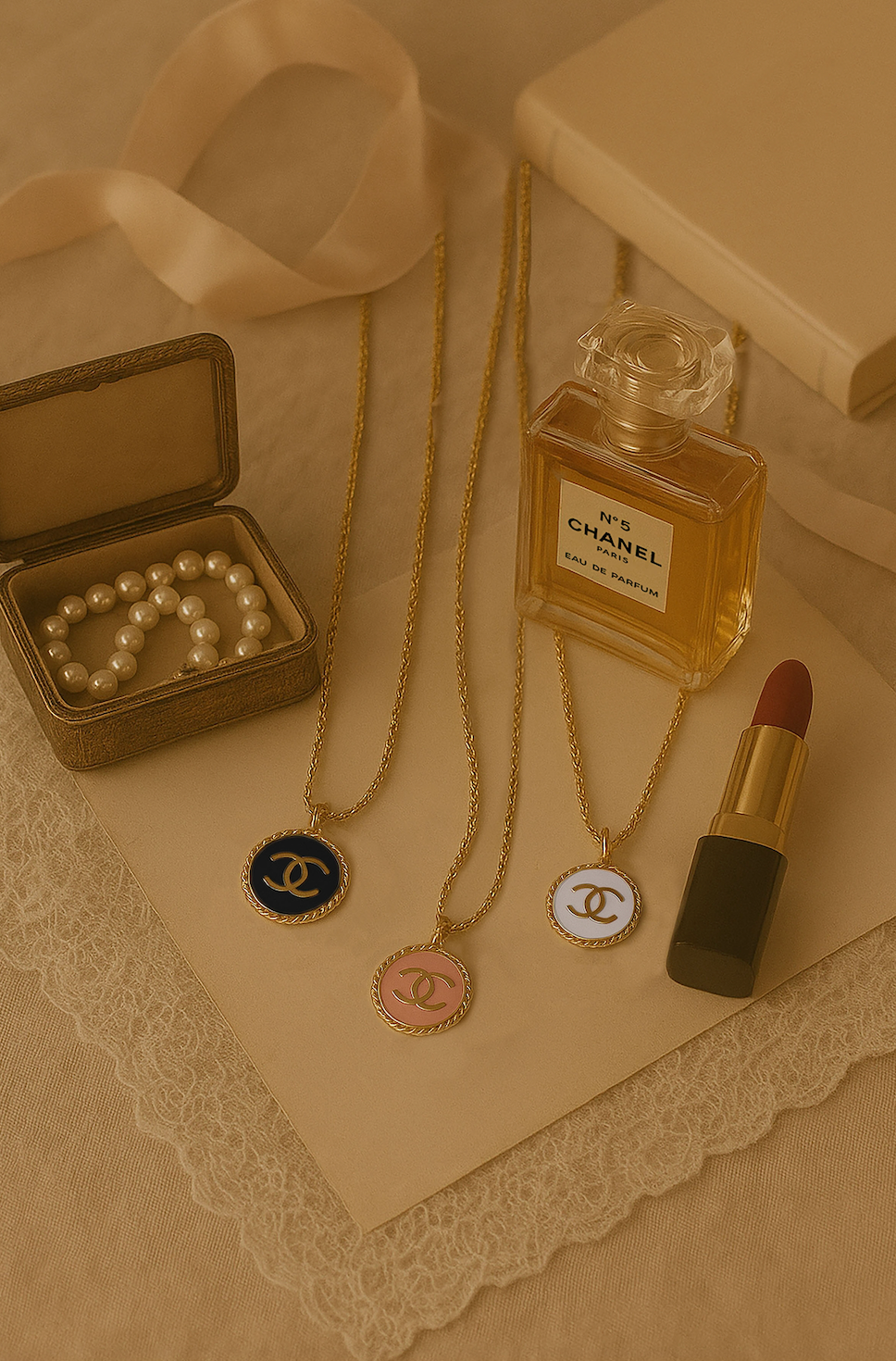 The Coco Necklace – Chanel Button Pendant in White, Black or Pink
