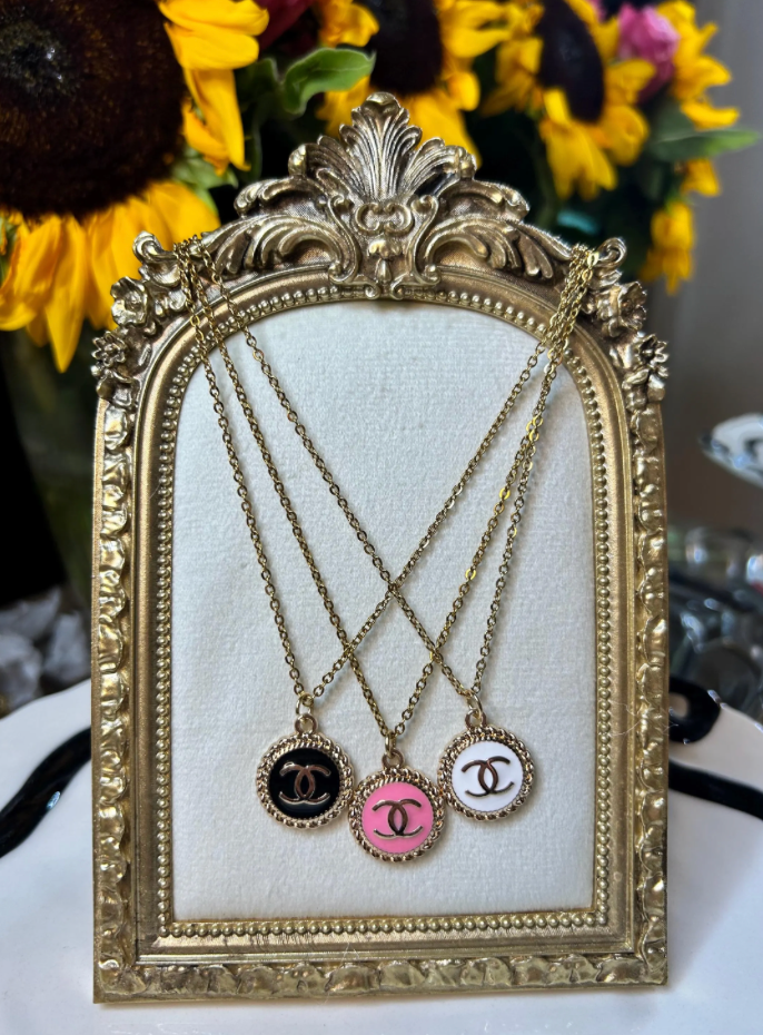 The Coco Necklace – Chanel Button Pendant in White, Black or Pink