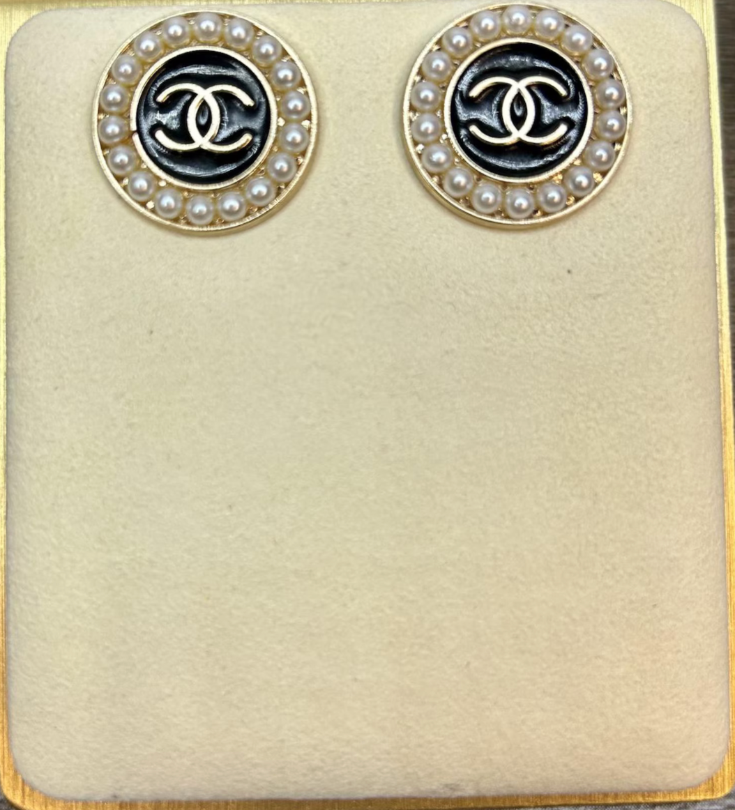 The Coco Pearl Earrings – Upcycled Chanel Button Earrings with Pearl Accent